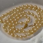 Estate 27  Genuine Akoya Cultured Cream 5mm Pearl  Necklace 14 K Gold Clasp Vtg