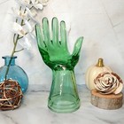 Green Depression Style Glass Hand Ring Holder  Jewelry Box  Vtg Style  Retro