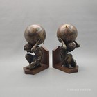 Vintage Roman Titan Atlas Holding Globe Statues Art Decorative Bookends - Pair