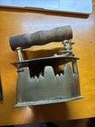 Antique Cast Iron Coal-charcoal Flat Sad Iron With Rooster Latch Wood Handle