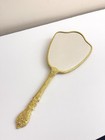 Vintage 24k Gold-plated Ormolu Hand Mirror Floral Back Hollywood Regency