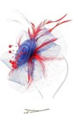 Red white blue Feather Mesh Fascinator Hat Clip band Wedding Tea Cocktail Party