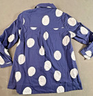 Womens M Blue White Polka Dot Button Front Tunic Shirt Dress Long Sleeve