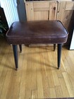Vintage Wonderful Mid Century  Dark Brown Vinyl  Foot Stool With Legs 
