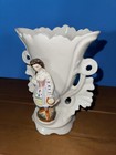 Vtg Antique 6  Porcelain Vase 6 5    3d Girl Figure Figural