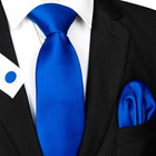Solid Color Tie And Pocket Square With Cufflinks Set For Men