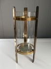 Vintage Large Brass Pillar Candle Holder With Glass Insert
