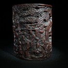 Chinese Carved Brush Pot Statue Antique Bamboo Carving Buddha Arhat Figurines 