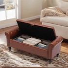 Storage Ottoman  End Of Bed Bench Faux Leather Tufted Upholstered W  Rolled Arms