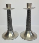 Vntg Pewter Candle Holders Haugrud Norway Scandinavian Viking Brutalist Decor 