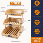 Birdock 3 2-tier Bamboo Fruit Basket Stand     Large Capacity Kitchen Organizer