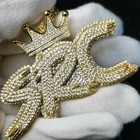 3 Ct Real Moissanite Crown Bail   Custom Any Name Pendant 14k Yellow Gold Plated