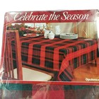 Christmas Tablecloth 52 X 70 Rectangle Green Red Gold Metallic Fabric Holiday Nw