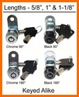 Admiral Tubular Cam Lock Keyed Same 5 8 1 1-1 8 Black Chrome 90 180 Rv Cabinet