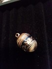 Ornate Sewing Needle Case Egg Pendant  Goldtone Utensils  Enamel  Hinged  1 75 