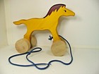 Vintage Wood Pull Toy Horse On Wheels Moves Up And Down When Pulled 