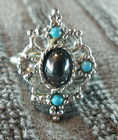 Vintage Avon Silver Tone Mirabella Necklace   Ring Hematite   Faux Turquoise Set