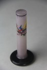 Antique Czech Bohemian Glass Tube Bud Vase W  Hand-painted Colorful Bird Rare 