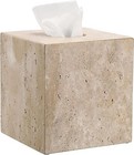 Square Tissue Box Set Natural Travertine tissue Holder With Cushion  Light Beige