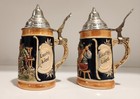 Two Vintage German Beer Steins 1 8 Liter Size With Pewter Lids