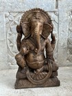 Antique Old Wooden Hand Carved Hindu God Ganesha Sculpture Fine