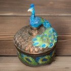 Peacock Trinket Box Bird Tail Feathers Resin Glitter Round Jewelry Keys Animal
