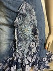 Denim Blue Gold Long Hippie Boho Beaded Lace  Size M 6-8  Jeans  Skirt 907