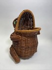 Vtg   1970 s Frog Basket Bin Brown Wicker Rattan Marble Eyes Boho Toad 9    Nice  