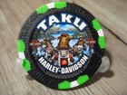 Taku Harley Davidson Emblem Poker Chip - Juneau  Alaska - Black Neon Green White