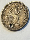 Silver Jewelry Coin 1858 Seated Liberty Quarter Holed  Beautiful Details