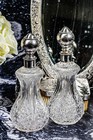 Large Pair Crystal Scent Perfume Bottle Silver Antique Victorian Vanity