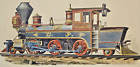 Vintage Train Engravni Framed  Tank Engine Central Pacific Railroad Hand Colored