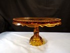 L e  Smith Amber Glass Moon   Stars Lipped Cake Stand 11  Wide