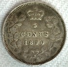 1890 H Canada Silver Five Cents Coin 5c Canadian Very Fine Circulated Victoria