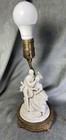 Vintage Antique Brass Porcelain Courting Couple On Round Filagree Ornate Base
