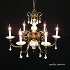 Antique 1960s Spanish Colonial 6 Light Brass   Porcelain Chandelier W Tassels