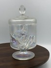 Fenton Glass Iridescent Opal Chessie Cat 8  Covered Candy Jar