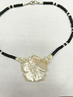 Vintage Lee Sands Signed Mother Of Pearl Carved Flower Necklace 20 Inches