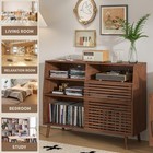 Mid-century Turntable Stand With Doors Charging Station Walnut Holds 450 Albums