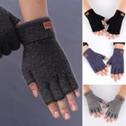 Winter Alpaca Wool Fingerless Gloves Thermal Men Knitted Half Finger Mitten Lot