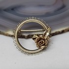 Vintage 14k Gold Filled Rose Circle Brooch Floral Round Pin Small Dainty