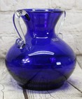 Handmade Cobalt Blue Vase Clear Double Handled 6 5  Tall