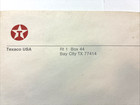 Vtg Texaco Oil Gas Usa Mailing Envelope  Rt 1 Box 44  Bay City  Tx 77414- Unused