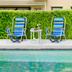 2pcs Portable Striped Foldable Beach Lounge Chair 4 Adjustable Recline For Beach