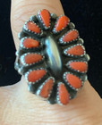 vintage  Antique Signed Set Of 2 Zuni Native American Coral   Sterling Rings