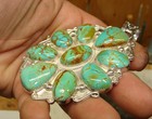 Handmade Sterling Silver  925 Kingman Turquoise Cluster Pendant Navajo Signed