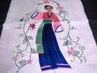 Vtg Panel Hand Embr Silk-on-silk Oriental Woman Dated 7 5 34