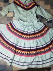 Vintage Native American Traditional Womens Seminole Blue Patchwork Skirt Shirt