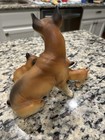 Vintage Ceramic Brown Boxer Dog With Two Puppies On Chain Figurine Set
