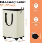 Collapsible Laundry Basket W wheels  80l  Cream  For Bathroom dorm bedroom